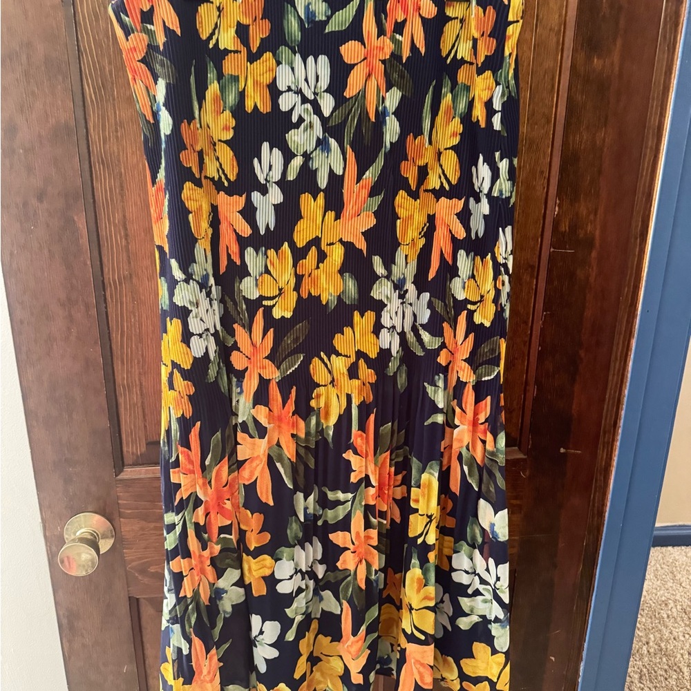 Daniel Rainn Vibrant Floral Maxi Skirt in Black with Orange and Yellow